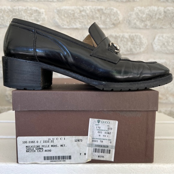 Gucci block heel horsebit loafers rubber sole vintage 90s moccasino nero 7 - Picture 3 of 16
